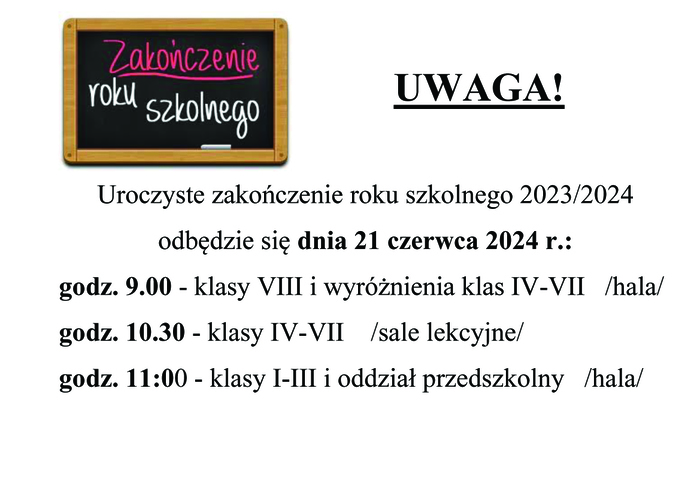 Zakoczenie roku szkolnego 2023 2024 informacja kopia