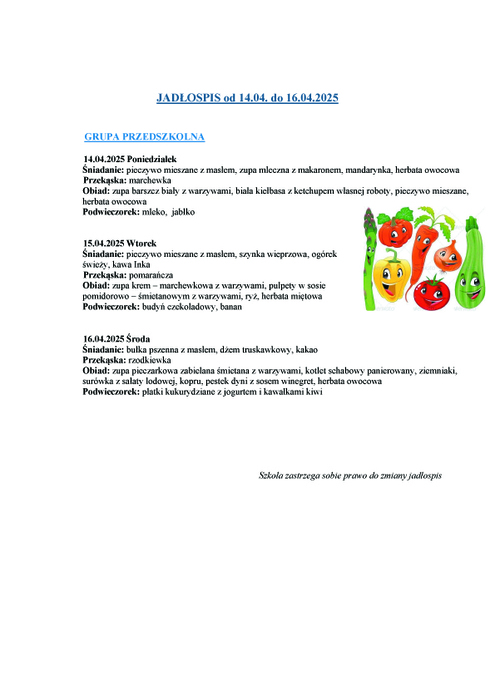 jadospis grupy przedszkolnej 1404 16042025r